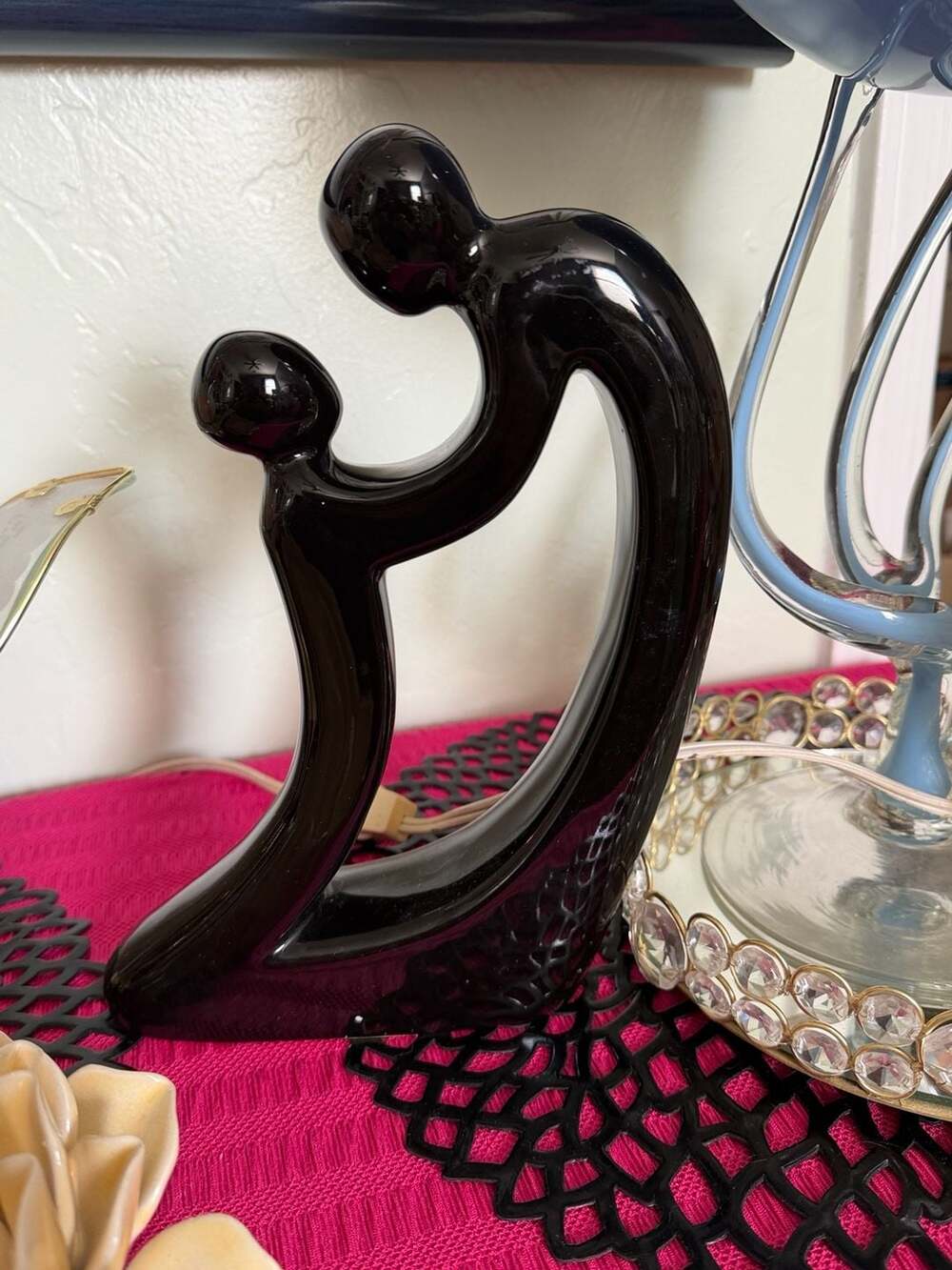 Avery Creation 1999 Abstract Black Ceramic Mother and Child Figurine Sculpture